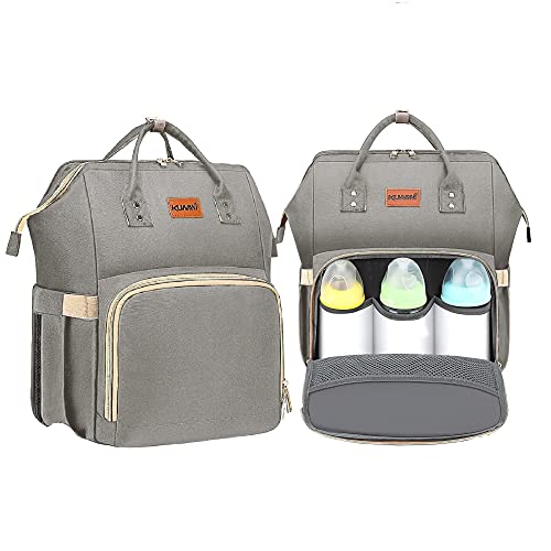Image of KUWANI Diaper Bag Backpack with Changing Station for Boys Girl, Baby Registry Search Gift, Large Travel Waterproof Diapers Bag with Stroller Straps, Portable Diaper Changing Bag (Grey)