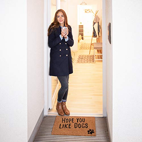 Relaxdays, Natur Fußmatte mit Spruch, Hope You Like Dogs, Hundemotiv, Kokosfasern, Außen und Innen, Fußabtreter 40x60 cm, Standard