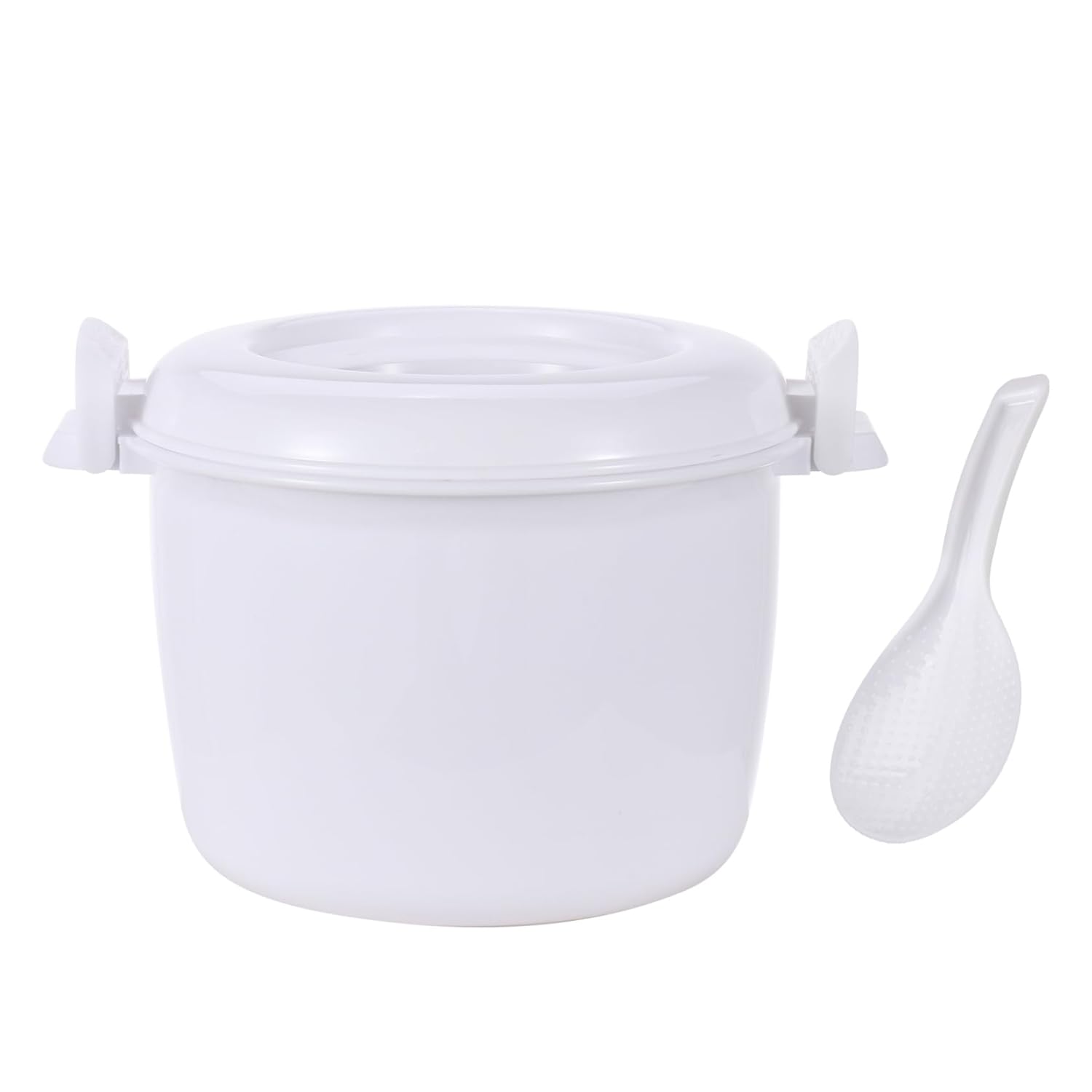 Jugaoge Microwave Rice Cooker with Rice Paddle Food Steamer Pot for Kitchen White Small