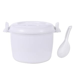 Jugaoge Microwave Rice Cooker with Rice Paddle Food Steamer Pot for Kitchen White Small