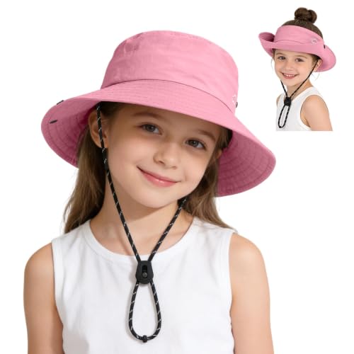 ZOORON Kids UPF 50+ Sun Hat for Boys Girls Wide Brim Lightweight Bucket Hat for Hiking Beach Safari Quick Dry Adjustable (1pack-Pink)