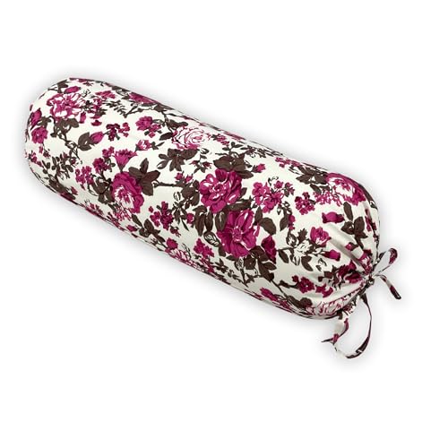 Image of Swayam Set of 2 Pure Cotton Bolster Cover | 30x30 Inch | Soft Breathable Masnad Cover 200TC | Durable & Washable | Floral Print Bolster Cover for Diwan, Bed & Sofa - Purple & White