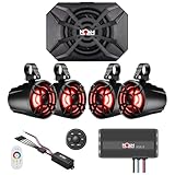 NOAM NUTV5-S QUAD - Marine ATV/Golf Cart/UTV Stereo System kit – with 4 Waterproof LED Light Tower Speakers, Subwoofer, Weatherproof Controller with Bluetooth and AUX Input and Four Channels Amplifier