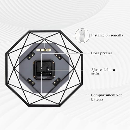 Miniatura 5 de Vivilinen Reloj De Pared Grande 40cm Silencioso Reloj De Pared De Metal Y Madera Estilo Moderno Decorativo Para Salón, Dormitorio, Cocina