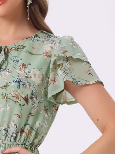 Image of Allegra K Women's Ruffle Sleeve Self-Tie V Neck Flowy Ruffled A-Line Floral Chiffon Dress