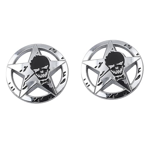Image of 2PCS Star Skull Car Emblem 3D Badge Decal Sticker for Car Windows, Trucks, Hood, Laptops Decoration (Silver)