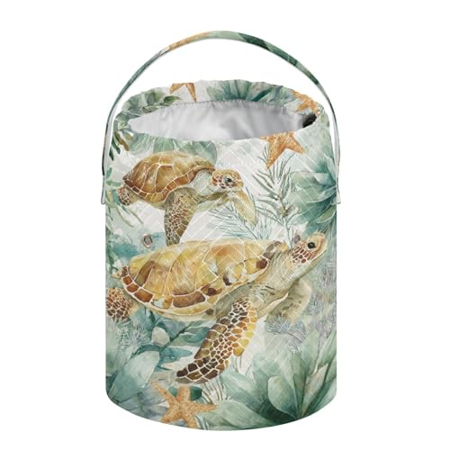 Image of ElliTarr Crochet Bag Yarn Bag with Handle Portable Knitting Project Bag Travel Yarn Storage Organizer Holder Case Sea Turtle Starfish Plants