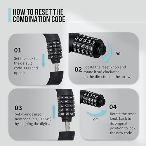 Image of Robustt 5 Digit Resettable Combination Lock with Mounting Bracket |1.2m Long, 10mm Thick Cut-Resistant Braided Steel with PVC Coating | Keyless Number Lock for Cycle, Bike, Helmet & Gate