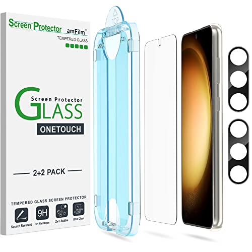 amFilm 2 Stück OneTouch-Schutzfolie für Samsung Galaxy S23 Plus 5G Härte 9H mit 2 Stück Kameraobjektivschutz aus Gehärtetem Glas Einfachste Installation und Blasenfrei