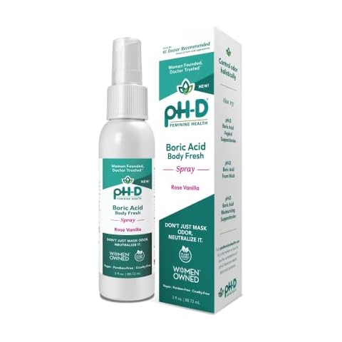 pH-D Feminine Health - Boric Acid Body Fresh Spray - Vegan, Paraben-Free, Plant Based - Rose Vanilla Scented - 3oz. Cover