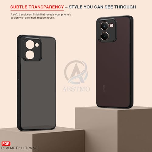 Image of AESTMO Realme P3 Ultra 5G Back Cover | 360 Protection | Matte Frosted Hard Back Translucent | Bumper Case for Realme P3 Ultra 5G (Smoke Black Matte PC+Black TPU Bumber)
