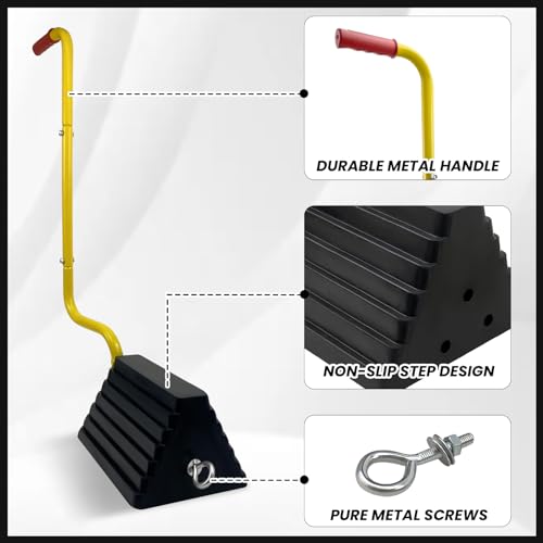 Image of HOXWELL 2 Pack Heavy Duty Rubber Wheel Chock with Handle, Sturdy Solid Anti Slip Wheel Stopper for All Weather Use -Trucks, RV, Travel Trailer, Pop Up Camper Accessory, 2 Pcs