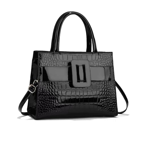 NICOLE & DORIS Sac à Main Femme Tendance Sac Fourre Tout Élégant Sacs Portés Epaule Croco Sac Bandoulière en PU Cuir Sac D'épaule Multipoches Sac Travail Noir