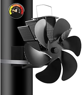 Wood Stove Fan, Pipe Fireplace Fan with Magnetic Thermometer, 6 Blades Stove Fan on Chimney, Silent Motors, Push Horizontal Air Flow, Heat Powered Wood Stove Fan for Wood Burning Stove/Gas/Pellet/Log