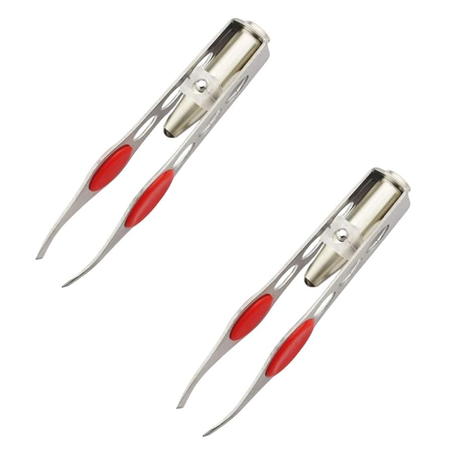 2 Pcs Silver Tweezer With LED Light for Hair Removal Makeup Tool Eyebrow Eyelash Tweezers for Women Facial Hair, Lash Trimmer,Hair Ingrown for Tweezer,Women's Hair Removal Tweezers