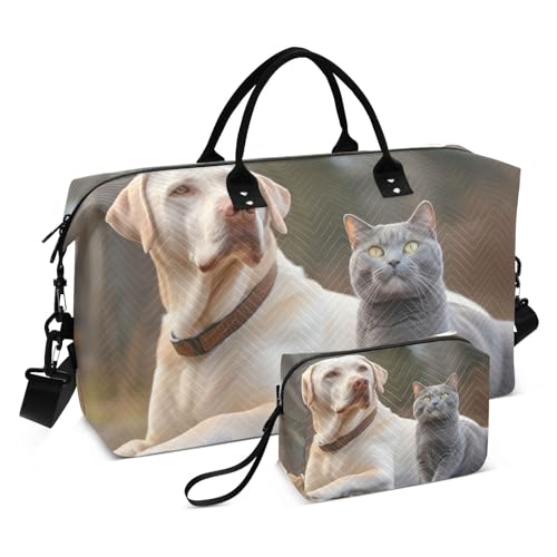 Large Travel Duffel Bag, Labrador Cat Field Sport Tote Gym Bag, Shoulder Weekender Overnight Bag for Women Men, Carry On Luggage with Toiletry Bag