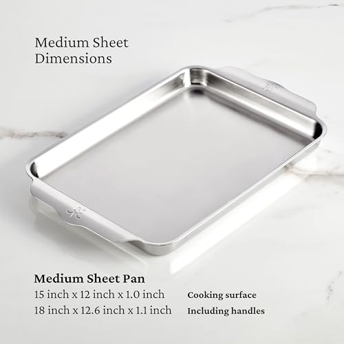 Image of Hestan Provisions OvenBond Tri-ply Clad Stainless Steel Medium Sheet Pan, 15 inch x 12 inch Cooking Surface (18 inch x 12.6 inch with Handles), Oven & Broiler Safe to 600F, Hand Wash Recommended