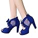 GATUXUS Open Toe Women Platform High Heel Shoes Bows Strappy Sandals (US 9, Dark Blue)
