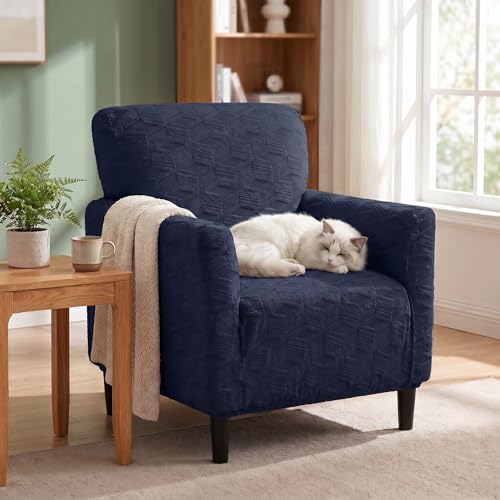 Stretch Banquet Armchair Slipcover 1-Piece - Pet-Friendly & Waterproof Chair Slipcover Furniture Protector, Non-Slip Knit Chair Covers for Living Room Office (Dark Blue) by TOPCHANCES - Used condition - CA$31.27