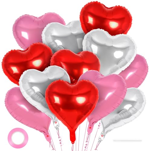 Image of 12 Pcs Colorful Heart Balloons,18 Inch Heart Foil Balloons Love Balloon Valentine Balloon for Birthday Party Wedding Engagement Party Baby Shower Valentine Day Decorations