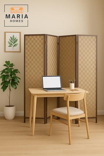 Brown 4-Panel Room Divider Screen – Privacy Partition for Home, Office & Majlis 180×178 cm