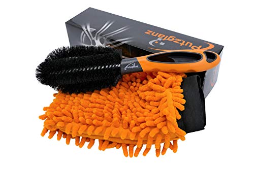 Putzglanz Premium Alloy Wheel Brush and Microfibre Car Wash Mitt Orange/Black
