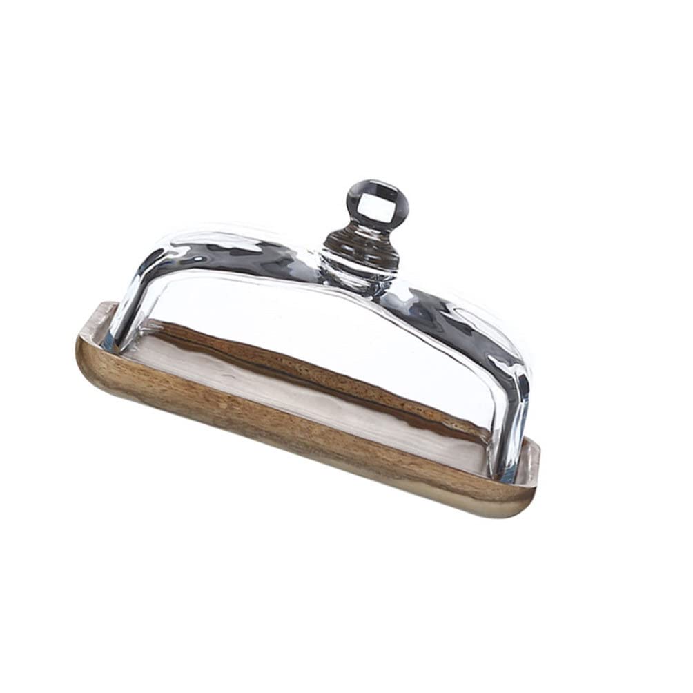 Beurrier 500g Beurrier Céramique Avec Couvercle Beurrier En Verre Avec Plateau Bois - 18x12x10cm - Garde-beurre Et Fromage Frais Beurrier En Verre Avec Couvercle Boite A Beurre - 10