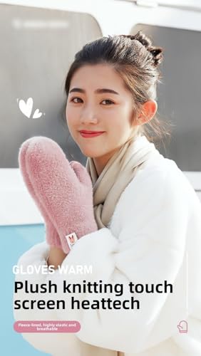 Winter Gloves Knitted Plush Mitten for Women Girl, Windproof Touchscreen Texting Cold Weather Warm Fashion Cute Glove2