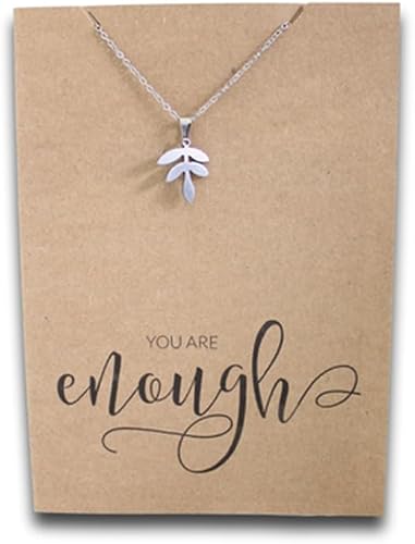 Embellished Stainless Steel Necklace On Message Card-Leaf Enough