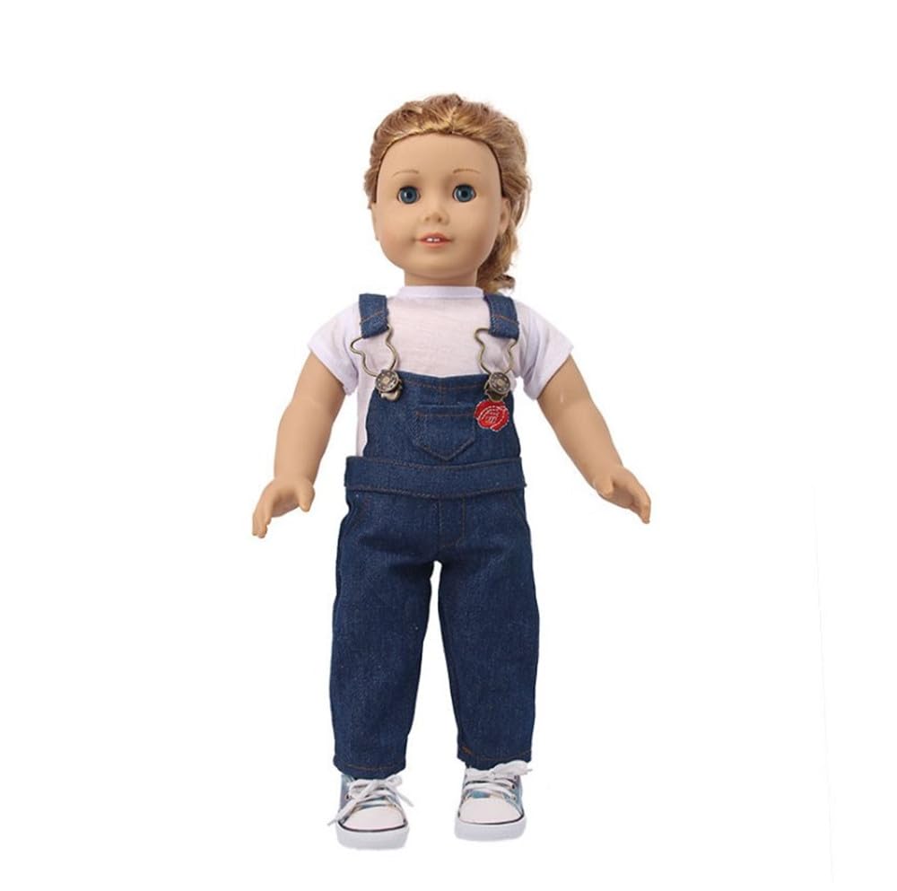 NIXNUT Doll Clothes Outfit Jeans Overalls T-Shirt for American Girl Doll 18-inch