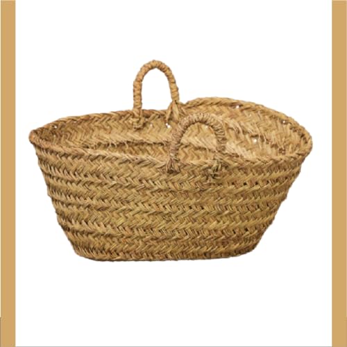 Cesto leña, Capazo leñero de esparto con asas, Cesto almacenaje, cestas para mantas, Cesto decoración eventos con flores, 50 x 30 x 30.