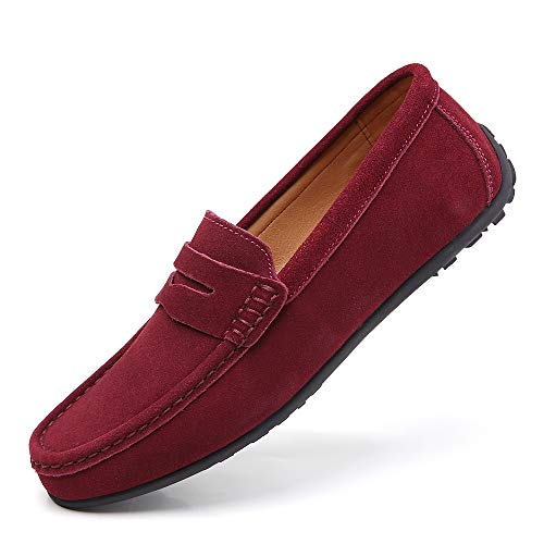 Image of TSIODFO Mens Slip On Loafers Suede Cow Leather Comfortable Driving Shoes for Men Fashion Sneakers Red Size 11