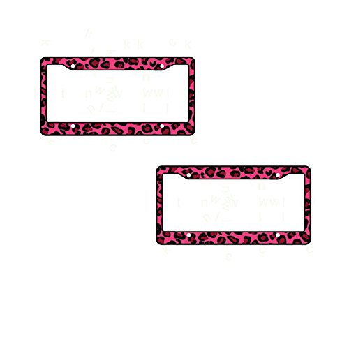 AJ WORLDWIDE A Set of 2 Made in USA Plastic License Plate Frame Safari Animal Series- Leopard Pink
