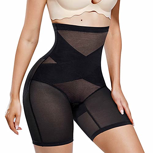 MERYOSZ Tummy Control Shapewear for Women High Waisted Seamless Waist Trainer Shaper Slip Shorts Butt Lifter Thigh Slimmer Panties (Black, M)