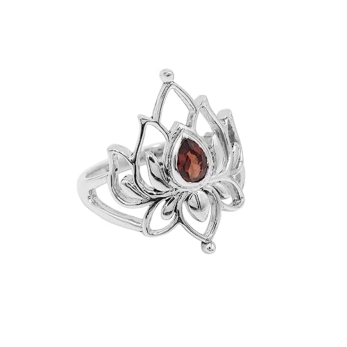 Bague grenat pour femme style bohème chic motif lotus pour le quotidien