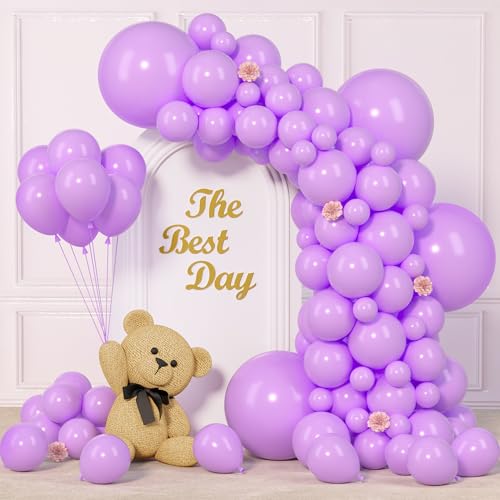 Image of 145pcs Pastel Purple Balloon Arch Kit Different Sizes of 18 12 10 5 Inch Off Lavender Balloons Arch Kit for Baby Shower Gender Reveal Wedding Birthday Party Decorations
