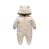 Baby Toddler Winter Rompers Natural Colored Cotton Cute Bear Plaid Light Color Warm Hood Snowsuit...