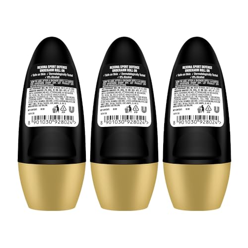 Image of Rexona Men Sport Defence Underarm Roll-On Deodorant | 72 Hours Odour Protection with Fresh Masculine Scent | 0% Alcohol, Safe on Skin | 50 ML (Pack of 3)