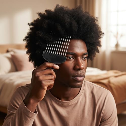 4 Peines Afro para Cabello Rizado con Mango de Acero miniatura 7
