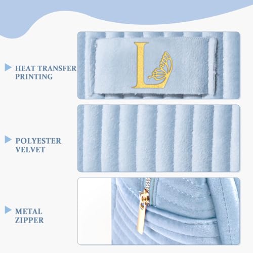 Image of COSHAYSOO Custom Employee Appreciation Thank You Gifts for Women Female Social Worker Travel Makeup Bag Quilted Make Up Cosmetic Pouch Coworker Boss Leaving Going Away Farewell Gift Blue Initial L