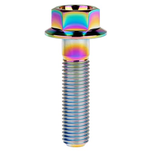 Image of Ti Screws M10 x 20 25 30 35 40 45 50 55 60 65 70 75 80 90 100mm 1.25 Pitch Titanium Flange Hex Bolt Pack of 4 (Rainbow, M10x40mm)