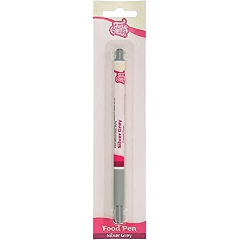 FunCakes Food Pen Silver Grey: Writer with 100% Edible Ink, Flexible Tip for both thick and thin lines.Great for personalizing your treats with Messages, Quick drying time, Halal certified