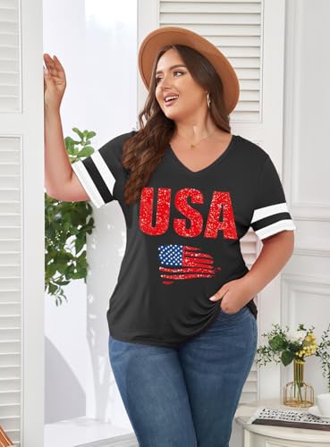 Image of ForHailey Women's Plus Size Short Sleeve Tee Shirt V Neck Basic Ladies Loose Fit T Shirt 1X-5X