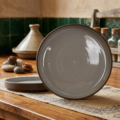 Image of BLACKCARROT Ceramic Dinner Plates Set, 6 Pieces, Dune Series | Glossy Finish | Premium Stoneware | Set of 6 Plates for Dinner (Brown Sand)