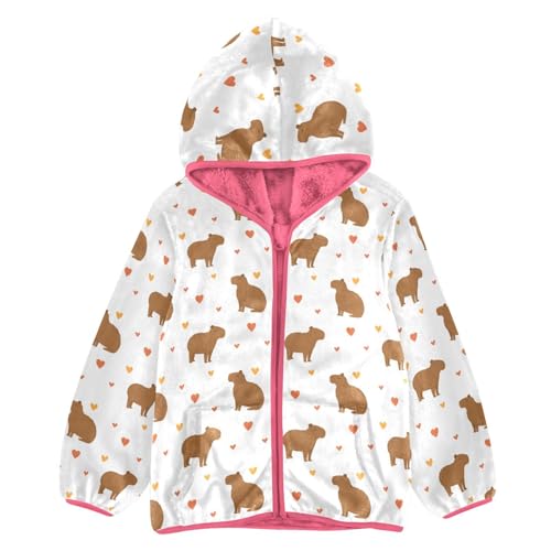 Cartoon Capybara Toddler Fleece Jacket Baby Girls Hooded Zipper Long Sleeve Thick Warm Outerwear 3-10 Years