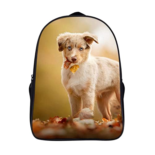 Sac à dos scolaire grand volume avec motif 3D Australian Shepherd et bretelles ergonomiques