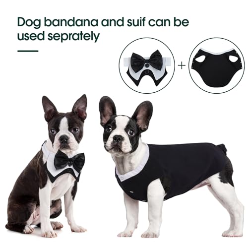 Kuoser-Dog-Tuxedo-2-Pack-Dog-Suit-and-Bandana-Set-Formal-Dog-Tux-Pet-Wedding-Outfit-Dog-Costumes-for-Small-Medium-Large-Dogs-Dog-Halloween-Christmas-Outfit-for-Cosplay-Birthday-Party-Black-S Kuoser Dog Tuxedo 2 Pack Dog Suit and Bandana Set Formal Dog Tux Pet Wedding Outfit Dog Costumes for Small Medium Large Dogs Dog Halloween Christmas Outfit for Cosplay Birthday Party Black S