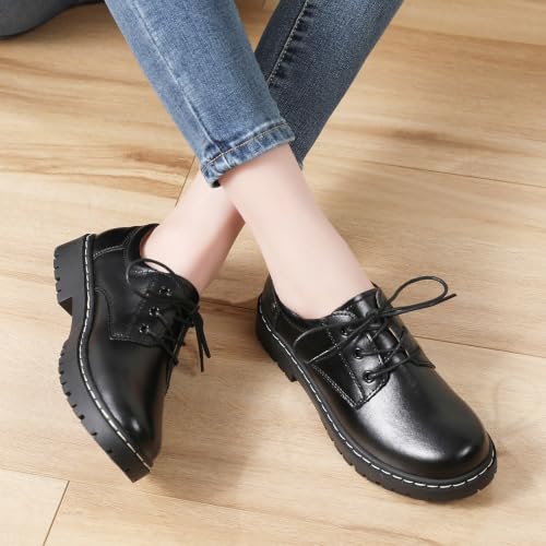 Image of Women Oxford Shoes Plain Toe Lace Up Non-Slip Platform Dress Shoes