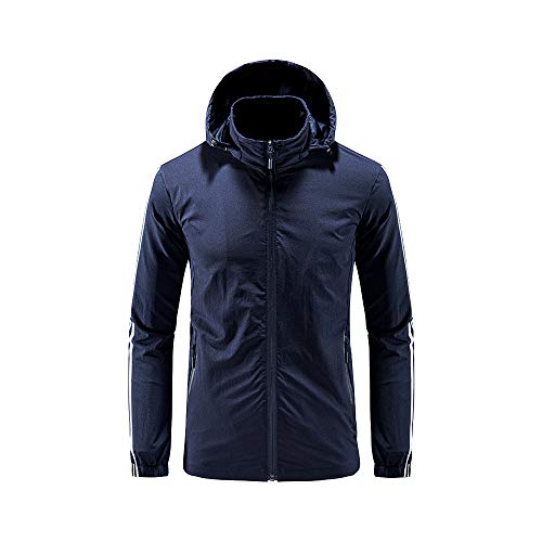 iMixCity Chaqueta cortavientos con capucha para mujeres y hombres Abrigo impermeable unisex transpirable de secado rápido al aire libre (L, Hombres - Azul Marino)