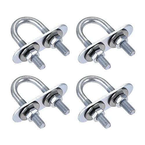 uxcell Round U-Bolts 4 Sets 0.63"(16mm) Inner Width 46mm Length Steel M6 with Nut, Plate, Washer